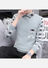 Wholesale Men's Casual Checkerboard Print Turn-down Collar 3/4 Sleeve Sweater - Liuhuamall